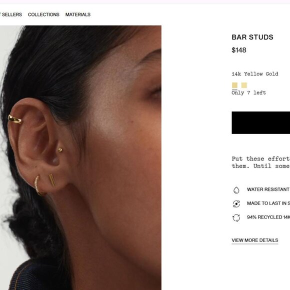 14k Yellow Gold Mejuri Bar Studs $148 w/Pouch, Box, Bag, Papers Earrings - Picture 6 of 6